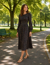 Load image into Gallery viewer, Ell Midi Length Smocked Bodice Dress EE1104. Navy/Beige
