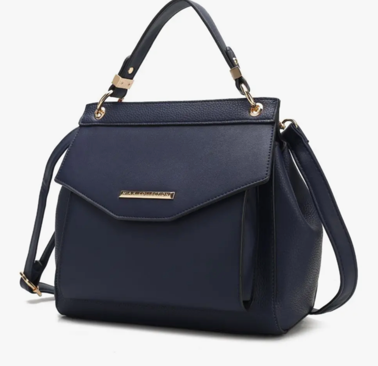 MFK Backpack, Vegan Leather Crossover Handbag /Navy