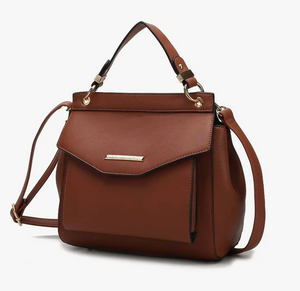 MFK Backpack, Vegan Leather Crossover Handbag /Cognac