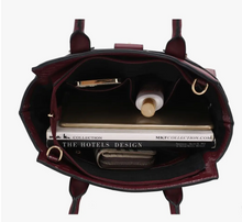Load image into Gallery viewer, MFK Isla Crocodile Embossed Vegan Leather Handbag W/ Wallet/ Black
