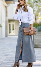 Load image into Gallery viewer, Front button Down Denim Maxi Skirt

