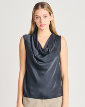 Load image into Gallery viewer, Black Tape Satin Cowl Neck Top

