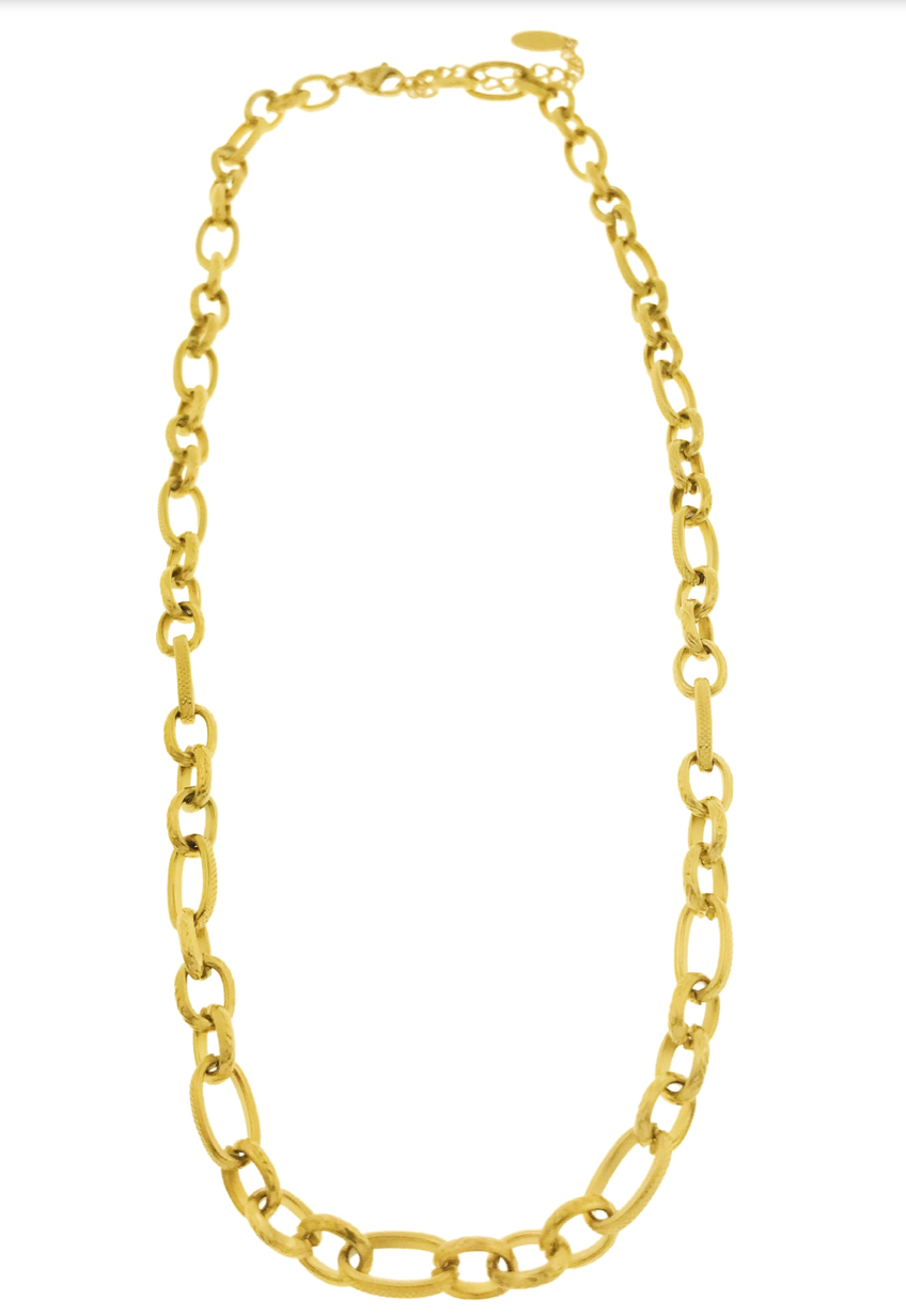 Short Necklace W/Chunky Link and Ridged Finish/ FN2102-G