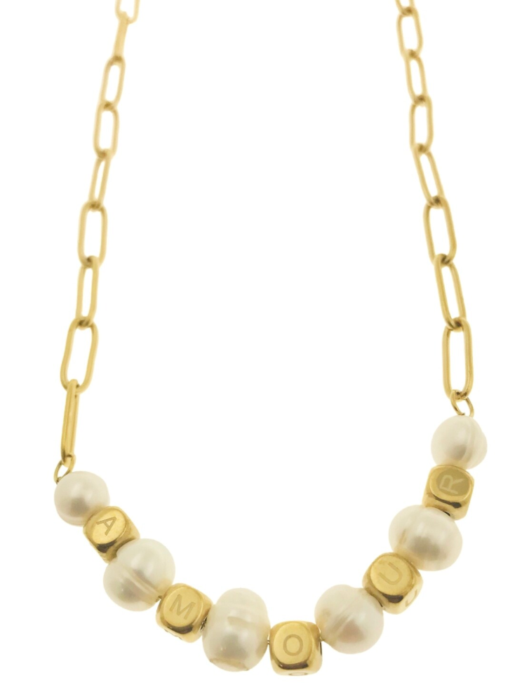 Short Necklace Amour., Square and Freshwater Pearls FN2107-G