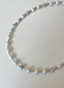 Short White Stone Necklace W/Gold Spacers RN2308-B