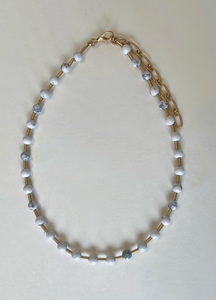 Short White Stone Necklace W/Gold Spacers RN2308-B