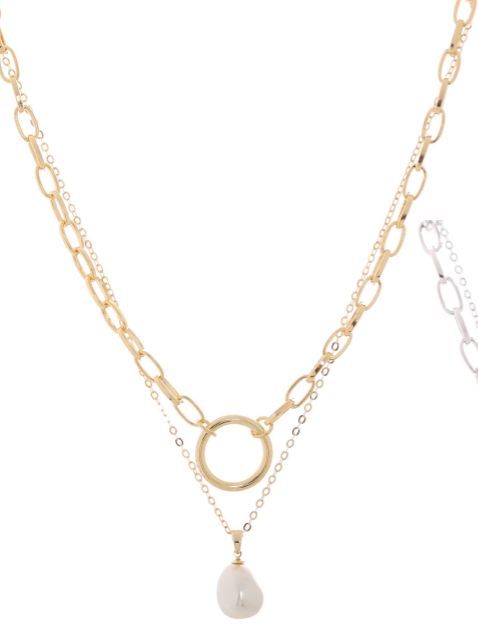Merx 2 Strand Gold and Pearl Necklace 99-593