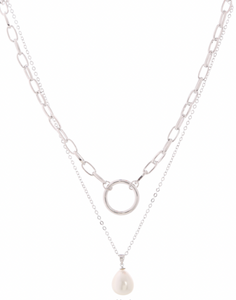 Merx 2 Strand Silver and Pearl Necklace 99-594