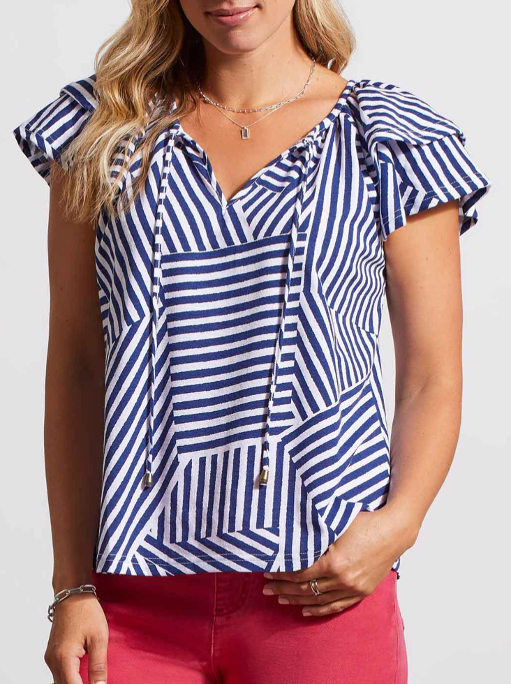 Tribal Frilled Cap Sleeve Cotton Top