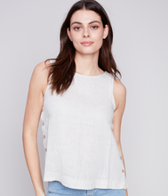 Load image into Gallery viewer, Charlie B Button Side Linen Sleeveless Top.  C4425RR/035B. Natural
