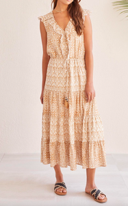 Tribal Lined Combo Print Dress W/ Cord