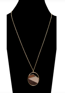 Wooden Oval Long Chain Necklace N00961