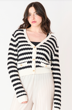 Load image into Gallery viewer, Black Tape Textured Striped Cardigan. 2527253
