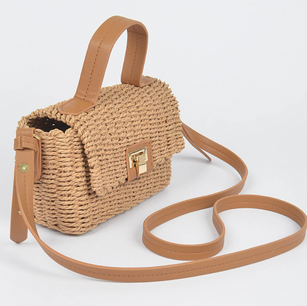 Faux Straw Handbag W Strap