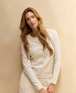 Bloomings Crew Neck Cardigan W/ Pearl Buttons.  SLK20-8756