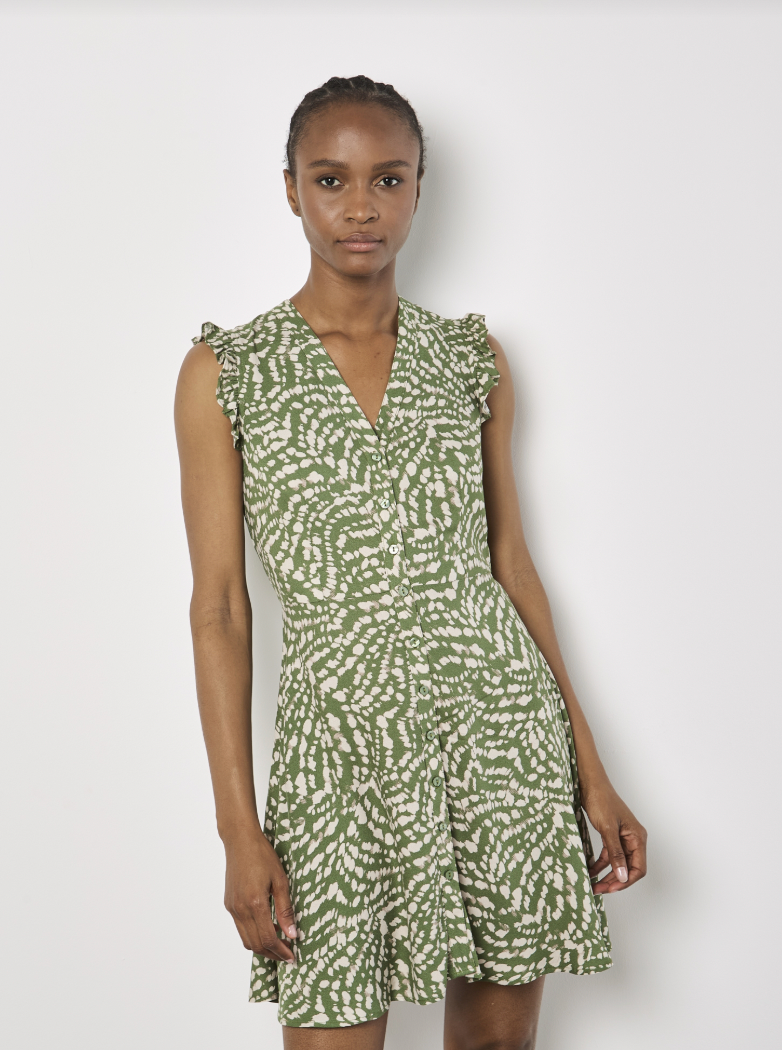 Apricot Wavy Spot Button SS Dress 940628