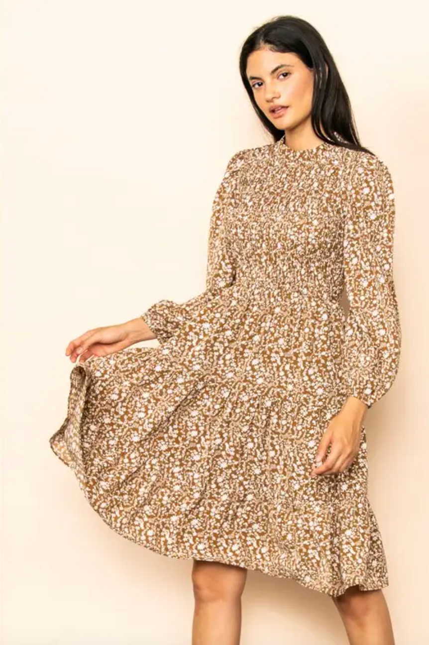 Ell Floral Smocked Bodice Tiered Dress. EE1101