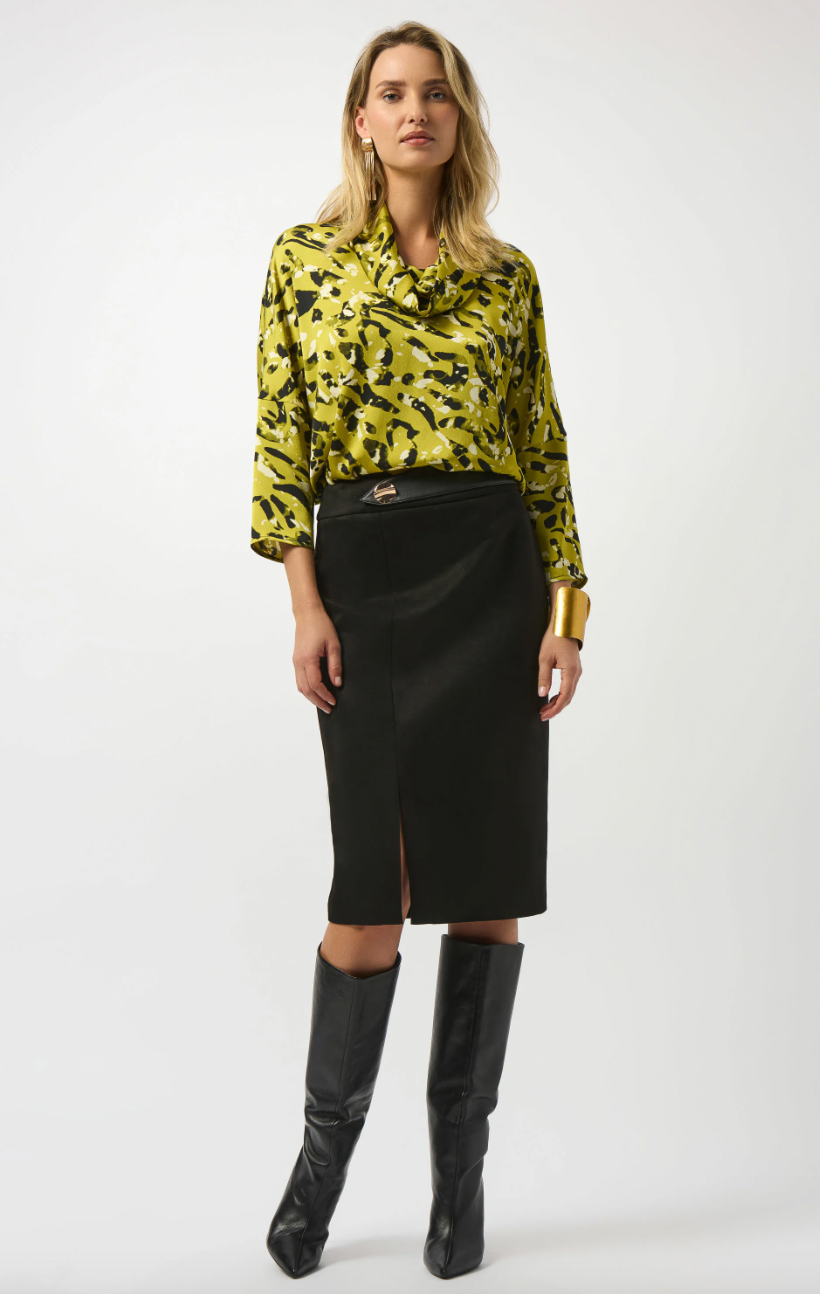 Joseph Ribkoff Scuba/ Leatherette Pencil Skirt. 253063