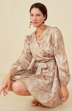 Load image into Gallery viewer, Hayden Womens Abstract Print Belted Satin Wrap Dress. HB0035
