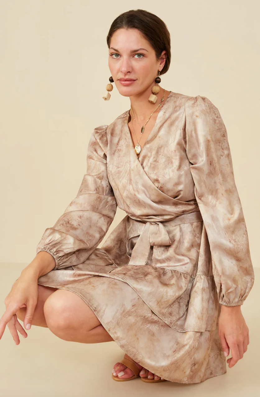 Hayden Womens Abstract Print Belted Satin Wrap Dress. HB0035