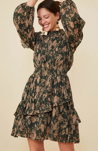Hayden Womens Pleat Textured Antique Floral Ruffle Detail Dress. HY8898