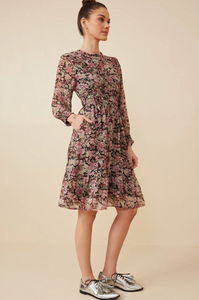 Hayden Floral Chiffon Smocked Waist / Cuff Dress HY6291