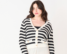 Load image into Gallery viewer, Black Tape Textured Striped Cardigan. 2527253
