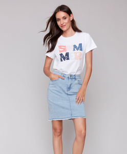 Charlie B Basic Denim Skirt. C7042T/431A     243. Bleached Blue