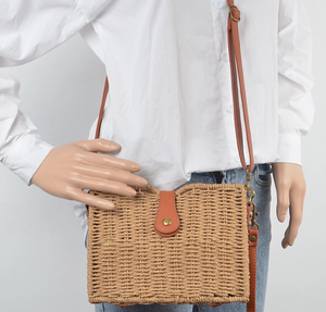 Rattan Basket Clutch W/Long Strap