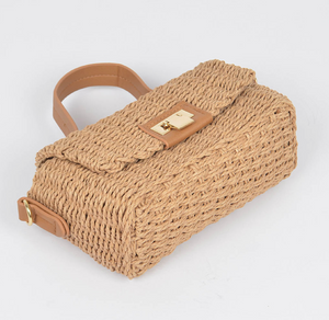 Faux Straw Handbag W Strap