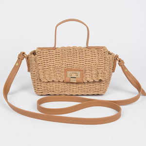 Faux Straw Handbag W Strap