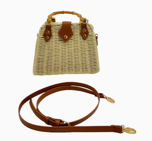 Rattan Tote Shoulder Bag with Bamboo Handle