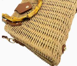 Rattan Tote Shoulder Bag with Bamboo Handle