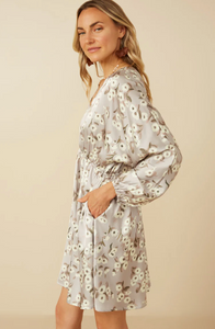 Hayden Womens Satin Floral Print V Neck Dolman Sleeve Dress. HY7571