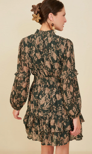 Hayden Womens Pleat Textured Antique Floral Ruffle Detail Dress. HY8898