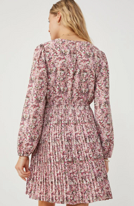 Hayden Womens Ditsy Floral Long Sleeve Pleated Skirt Dress. HY6208