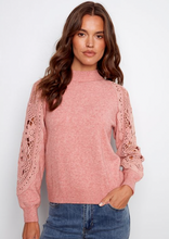 Load image into Gallery viewer, Charlie B Crochet Sleeve Mock Neck Sweater. C2865/736A
