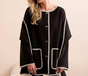 Tribal Button Front Coat W/ Detachable Scarf