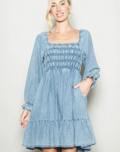 Load image into Gallery viewer, Ell L/S Vintage Washed Denim Dress.
