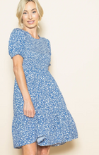 Load image into Gallery viewer, Ell Puff Sleeve Round Neck Smocked Dress W/ Pockets Blue
