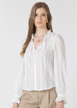 Load image into Gallery viewer, Black Tape Tie Cuff Lace Insert Blouse. 2723730
