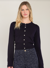Load image into Gallery viewer, Black Tape Crew Neck Cardigan.  2827260 T

