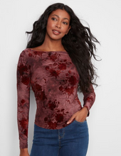 Load image into Gallery viewer, Charlie B L/S Boat Neck Top W/ Ruched Sides. C1471PK/765C. 320, Merlot
