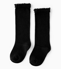 Load image into Gallery viewer, Girls Lace Top Knee High Socks (Black)
