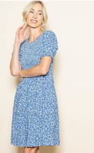 Load image into Gallery viewer, Ell Puff Sleeve Round Neck Smocked Dress W/ Pockets Blue
