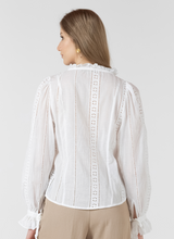 Load image into Gallery viewer, Black Tape Tie Cuff Lace Insert Blouse. 2723730
