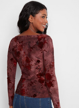 Load image into Gallery viewer, Charlie B L/S Boat Neck Top W/ Ruched Sides. C1471PK/765C. 320, Merlot
