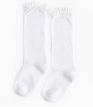 Load image into Gallery viewer, Girls Lace Top Knee High Socks (White)
