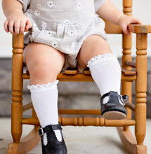 Load image into Gallery viewer, Girls Lace Top Knee High Socks (White)
