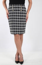 Load image into Gallery viewer, Frank Lyman Plaid Knit Skirt W/ Gold Button Detail
